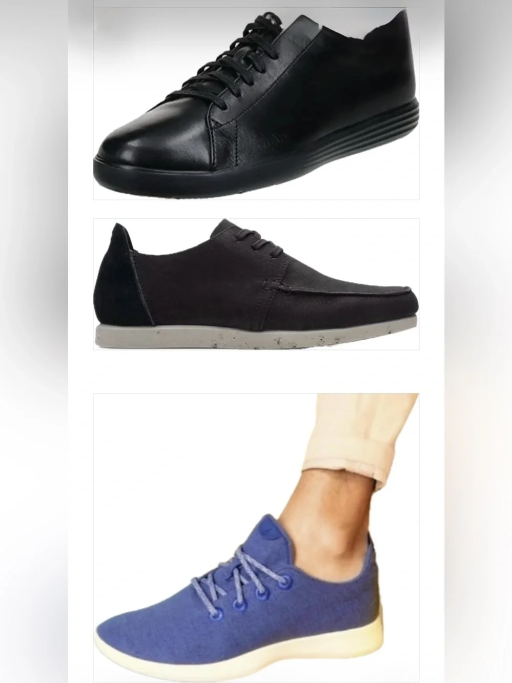 3 Pairs Men’s Casual Leather Shoes: Clark’s, Cole Haan, Allbirds